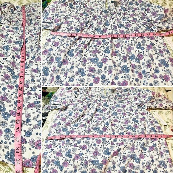 Modcloth Floral Prairie Doll Mini Dress Ruffle Shoulder Purple Blue L NWT - Picture 12 of 12